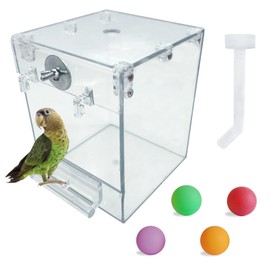 PINVNBY Bird Bath Box,Parrot No-Leakage Bathtub for Cage Hanging Tube Shower Box Cage Accessory with Water Injector and Balls Toys for Small Pet Birds Canary Lovebirds Budgies(6 Pcs)