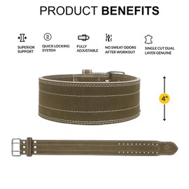 Weight Lifting Belt for Men & Women, 100% Genuine Leather Weightlifting Belt, Comfortable Squat Belt, Deadlift Belt or Powerlifting Belt, Workout Belt for Strength Training