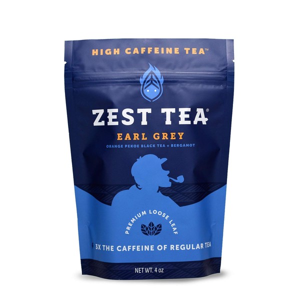 Zest Tea Premium Energy Hot Tea, High Caffeine Blend Natural & Healthy Traditional Black Coffee Substitute, Perfect for Keto, 150 mg Caffeine per Serving, Earl Grey Black Tea, 4 Oz Loose Leaf
