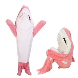 Rbamsme Pink Shark Blanket Hoodie Adult, Wearable Shark Blanket, Shark Sleeping Bag, Soft Cozy Warm Flannel Hoodie, Shark Blanket XXL-210 cm/ 82 in