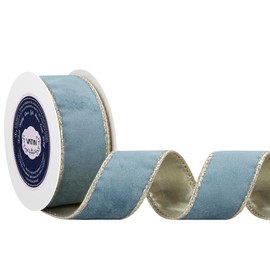 VATIN Sky Blue Velvet Wired Ribbon 1.5" Metallic Sky Blue Velvet Christmas Ribbon for Floral Arrangements Wrapping Gifts Stylish Decor Creation -Continuous 5 Yards
