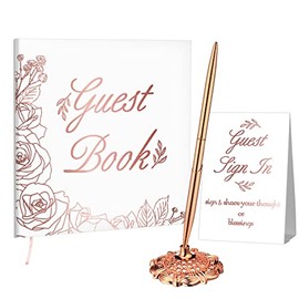 Junkin Libro de Invitados de Boda con Bolígrafo y Tarjetas de Mesa 9 x 9 Pulgadas Libro de Visitas Libro de Registro de 50 Hojas para Recepción de Bodas Libro de Recuerdos de Boda Fiesta (Clásico)