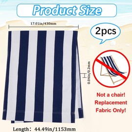 GORGECRAFT 2Pcs Beach Sling Chair Replacement Canvas Outdoor Folding Lounge Chairs Cloth Replacements 115X43cm Reclining Sling Chair Fabric for Sunbathing Garden Courtyard, Blue and White Stripes
