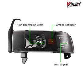 Winjet Headlight + Tail Light Set Assembly Without DRL For 1994-2002 Dodge Ram 1500/2500/3500/4000 Black Housing