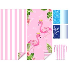 Large Microfibre Beach Towel for Adult, 180x90cm Double Sided Pink Striped Sand Free Beach Towels, Lightweight Extra Large Quick Drying Towel for Travel, Swimming, Pool, Yoga, Gym, Camping, Picnic