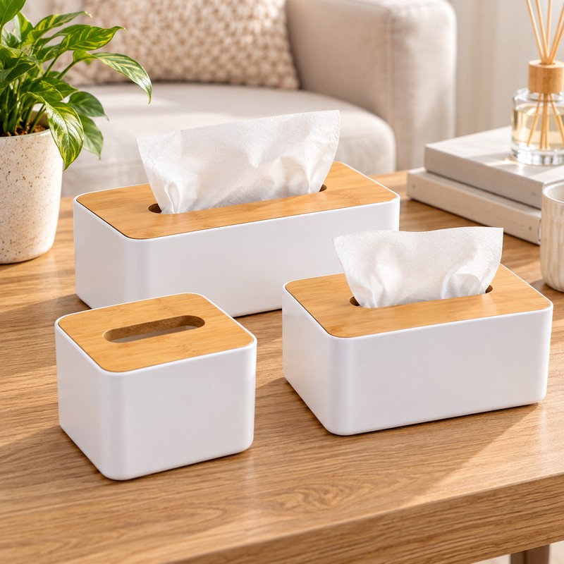 Bamboo Lid Tissue Box Cover for Home & Office –