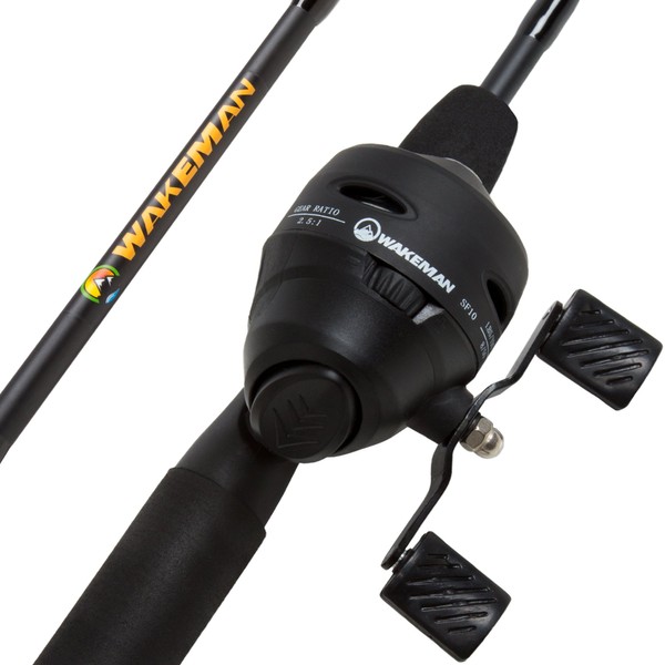 Wakeman Fishing Rod and Reel Combo - 64-Inch Fiberglass and Stainless-Steel Rod with Pre-Spooled Reel for Lake, Pond, and Stream by Wakeman, Large, Blackout