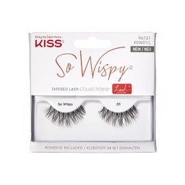 Kiss Lash Couture So Wispy Collection 1 Pair of Volumizing Fake Lashes, Style 01, with Tapered Ends and Aloe Infused Lash Glue