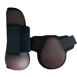 Merauno® Horse Gaiters, Set of 4 Gaiters, Pair for Front, Behind Hard Shell and Velcro Fastening for Men and Women, Polyurethane Robust Elastic Tendon Boots Classic (S, Brown)