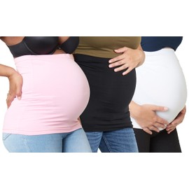 Maddie Moo Belly Band Seamless Maternity and Postpartum Shirt Extenders, X-Large - Pink/Black/White, Pack of 3