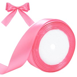Hiswan Pink Ribbon for Gift Wrapping, 1 inch Polyester Satin Hair Ribbon for Flower Bouquet, Weeding Decoration, Baby Shower, Crafts Bows Fabric Christmas Ribbons 25 Yards