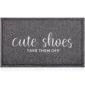 Welcome Mat for Front Door Outdoor Easy to Cleaning and Maintaining Indoor Mats Rubber Cute Shoes Take Them Off Dirt Snow Mud Doormats Waterproof Stain and Fade Mat for Entryway Grey