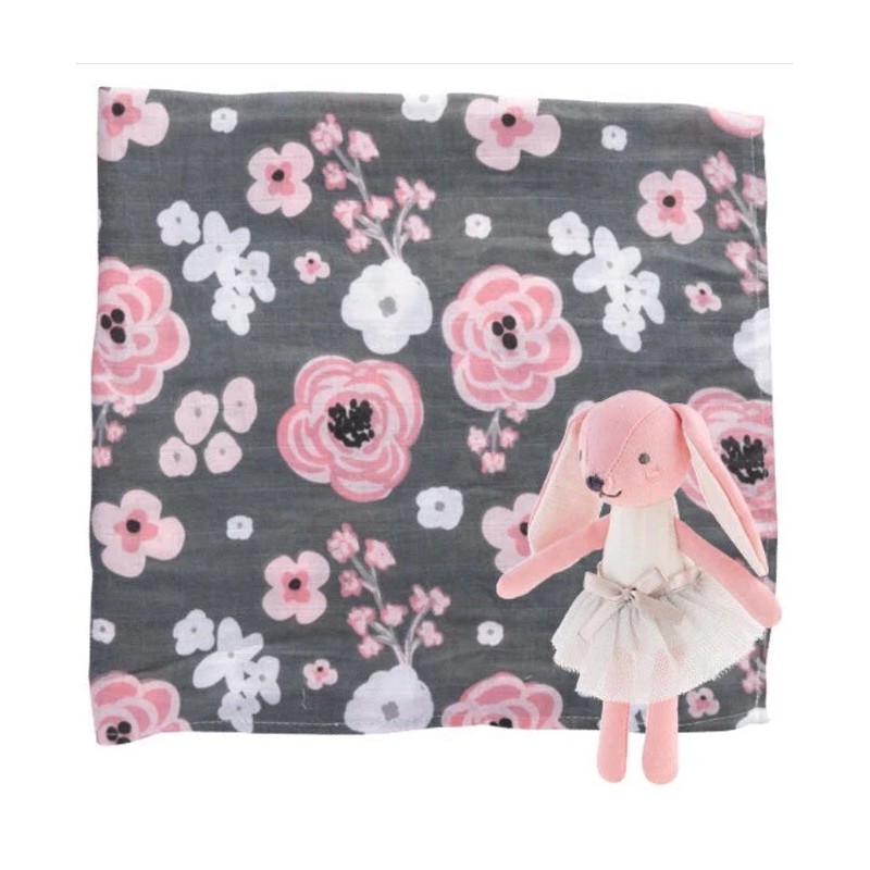 Stephen Joseph Musslin Swaddle W/ Stuffed Bunny Toy. NIB