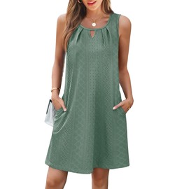 RUMIA Womens Swim Cover Up Sleeveless with Pockets Beach Vacation Dresses Green S
