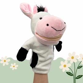 PLAYZOCO Cow Hand Puppet Finger Puppet Animal Doll Educational Toy Plush Cotton PP Size 25cm Cow Design