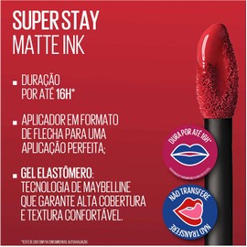 Maybelline Superstay Matte Ink, Labial Líquido Mate con Pigmentos de Color Intenso, Larga Duración Hasta 16 Horas, No Transfiere, Tono 115 Founder, 5 ml