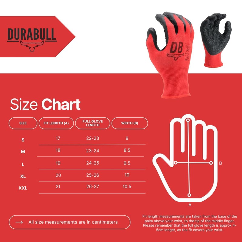 Durabull Latex Coated Work Gloves - Heavy Duty Protective Gloves