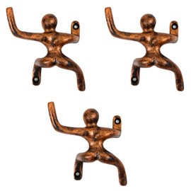 AYZCORP Set of 3 Cast Iron Men Climbing Design Coat Hooks Wall Art Decor-Antique Design Hangers and Key Holder-Clothes Rack and Backpack Hanger-Coat Hooks Home Decor for Storage-rooms (Copper Antique)