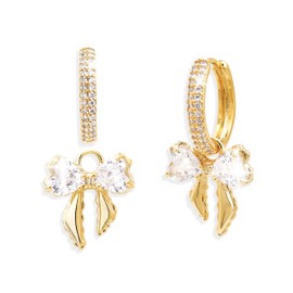 Sonateomber Gold Bow Dangle Drop Small Rhinestone Hoop Earrings for Women Cute Sparkly Cubic Zirconia Crystal Ribbon Dangling Trendy Holiday Wedding Prom Accessories Fashion Jewelry Gift