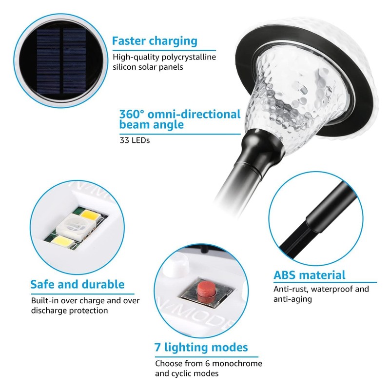 LEONLITE 8-Pack Color Changing Solar LED Pathway Lights, Lawn Lights,