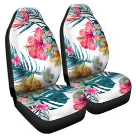 gearider Thick Warm Car Seat Cover Hibiscus Floral & Palm Leaves Print for Men Women Comfortable Car Seat Decoration Fit for Car SUV Sedan Truck