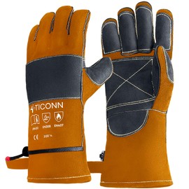 TICONN 16 Inch Welding Gloves, 1000°F Fire Heat Resistant Gloves Fireproof Leather Gloves for Welder, Stick, Forge, Mig, Tig, BBQ, Baking, Oven (Brown/Grey, XXL)