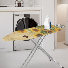 Guevoxuh Ironing Board Cover with 3 Adjustable Straps Heat Reflective Full Size Scorch Resistant Covers Replacement Accessories Retro Sunflower Butterfly Pattern Home Decor