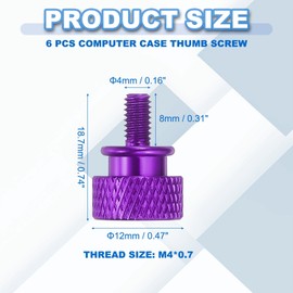 MECCANIXITY 6 Pcs M4x8mm Knurled Thumb Screw Computer Case Threaded Hand Tighten Screws Aluminum Alloy for PC Case, Purple