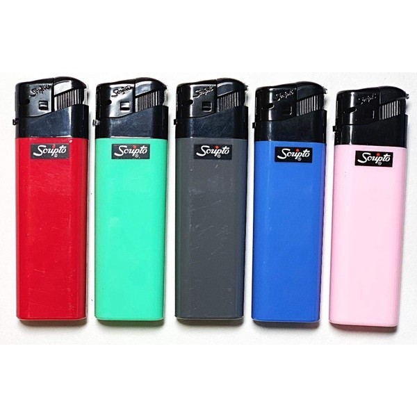Scripto Electronic Lighters - Pack of 50 with Stand Asst Colors.