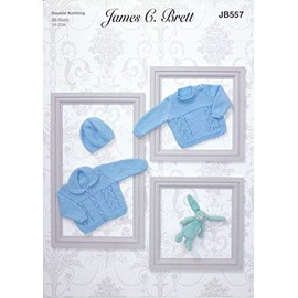 James Brett Double Knit Knitting Pattern Baby Cardigan Sweater & Hat Innocence DK (JB557)