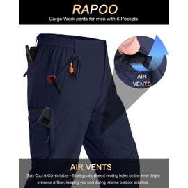Rapoo Hiking Pants for Mens with Pockets Comfy Lightweight Waterproof Quick Dry Travel Track Outdoor Summer Camping Thin Fishing Work Cargo Pants Navy 34Wx32L