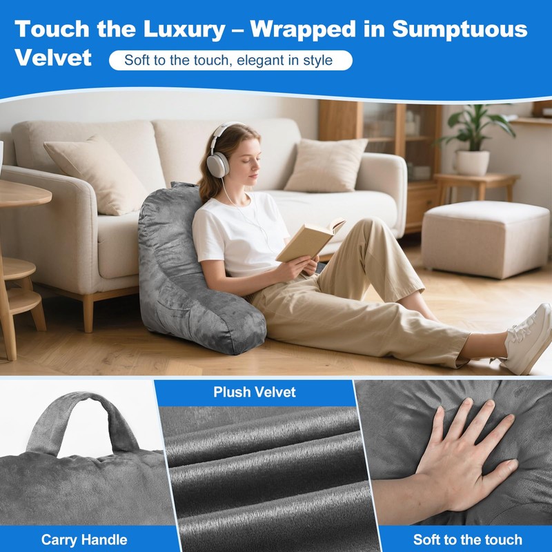 Jufone Reading Pillow Premium Backrest Support for Bed, Couch &