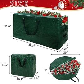 Capslpad 5PCS Christmas Tree Storage Bag for 7.5ft Artificial Trees PE Durable Holiday Wreath Storage Bag Waterproof Xmas Holiday Decoration Storage Bags Reinforced Handle & Zippered & Card Slot,Green