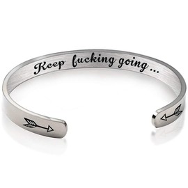 Jude Jewelers 6mm Width Stainless Steel Inspirational Encouragement Graduation School Open Cuff Bangle Bracelet (Keep Fucking Going)