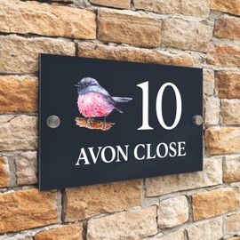 Badgemaster Modern Anthracite House Number Sign Plaque Stainless Steel Standoffs 20cm x 13cm Large Robin Bird