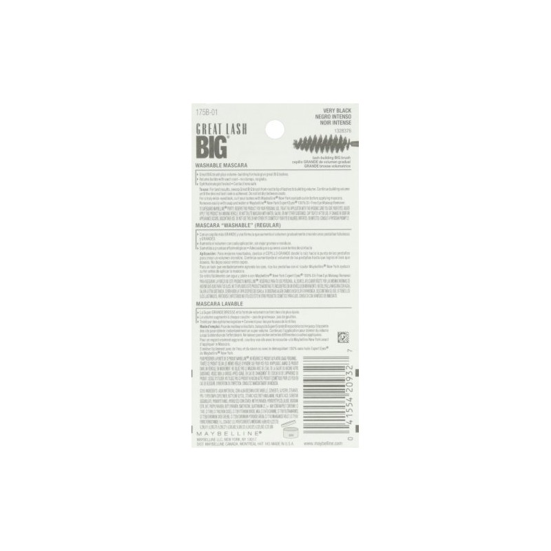 MAYBELLINE Máscara De Pestañas Lavable New York Great Lash Big,