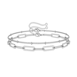 Dainty Gold Bracelets for Women Stackable 18K Gold Plated Adjustable Layered Bracelet Set Cute Bracelets Jewelry Gifts Trendy for Women (Silver)