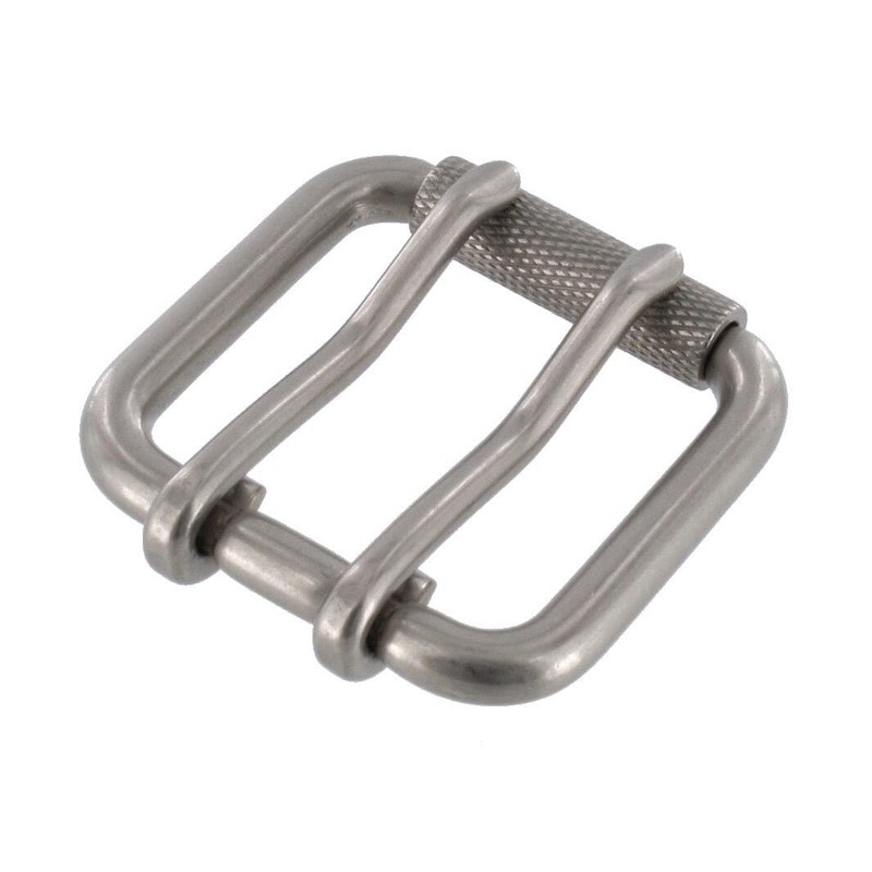 Buckleguy.com B7357 Nickel Matte, Double Prong Roller Buckle, w/Textured Roller,