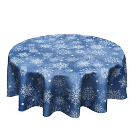 Anyako Blue Snowflakes Winter Round Tablecloth Winter Navy Blue and White Table Cloth 60 Inch Christmas Xmas Decor Table Cover Winter Tablecloth Reusable for Holiday Kitchen Dining Home Outdoor Decor