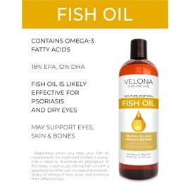 Fish Omega-3 Oil by Velona - 8 oz | 100% Pure and Natural Carrier Oil | Refined, Cold Pressed | Vitamin E, D, Omega-3 | Cooking, Skin, Face, Body, Hair Care | Use Today - Enjoy Results