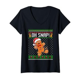 Womens Oh Snap Gingerbread Kid Men Women Ugly Christmas Costume V-Neck T-Shirt