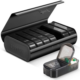 Zannaki Metal XL Weekly Pill Organizer 2 Times a Day, Large Travel Daily Pill Box 7 D...