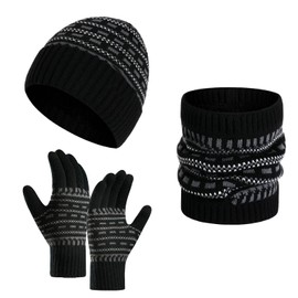 AUTOWT Invierno Juego de Guantes de Bufanda y Gorro, 3 Piezas Bufandas de Cuello de Punto con Hilo Forrado de Forro Polar Cálido Gorros con Guantes con Pantalla Táctil para Hombres y Mujeres