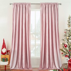 VOGOL Pink Velvet Curtains 96 Inches Long, Soft Touch Velvet Christmas Curtain Panels for Living Room, Rod Pocket Decorative Drapes for Bedroom, 52 x 96, 2 Pieces