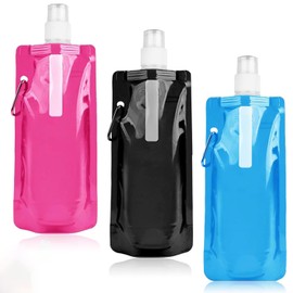 Pack of 3 500 ml Foldable Water Bottles, Foldable Water Bottles, Portable Collapsible Water Bag, Flexible Collapsible Water Bottle, Reusable Drinking Bottle Foldable