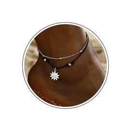 Wendalern Boho Layered Sun Anklet Silver Satellite Ankle Bracelets Black Woven Rope Beach Anklet Braided Wrap Anklet Jewellery for Women and Girls, Metal