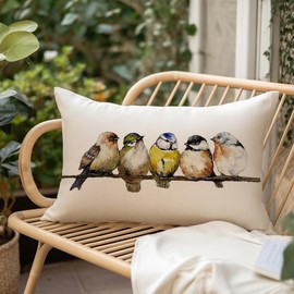 RABUSOFA Frühlingsdeko Vogel Kissenbezug 30x50 cm Sommerdeko Innen Wassermalfarben Outdoor für Sofa Bett Wohnaccessoires Saisonnal Zierkissenbezüge Wohnzimmer Deko (Yellow, 30 x 50 cm)