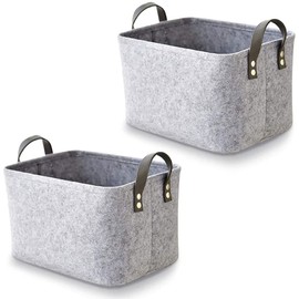Qanye Pack of 2 Felt Baskets, Grey, Rectangular, Foldable Fabric Carry Basket, Large Felt Basket, 2 Specifications, Used to Store Dirty Clothes, Messy Items and Children's Toys, gray