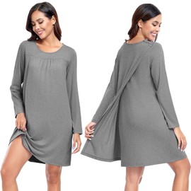 Deyeek Open Back Hospital Gowns for Women Tear Away Snap Long Sleeve Womens Hospital Gowns Adaptive Clothing for Women Light Grey