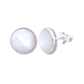 Mini shimmering stud earrings genuine mother of pearl - Silver 925 Sterling - Round - with gift box